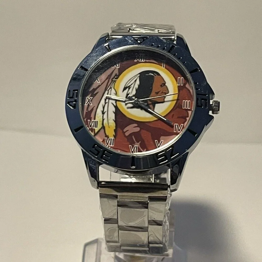 WASHINGTON REDSKINS NFL Team Logo Men's Stainless-Steel Silver Analog Watch NEW